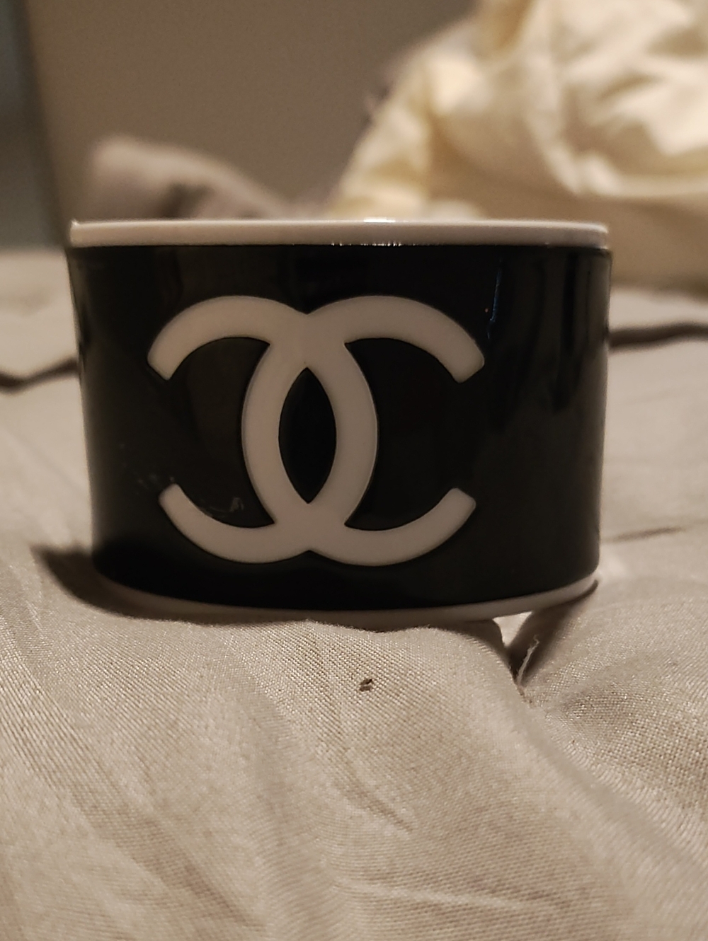 Black and White Logo Wide Bangle Bracelet - Chanel